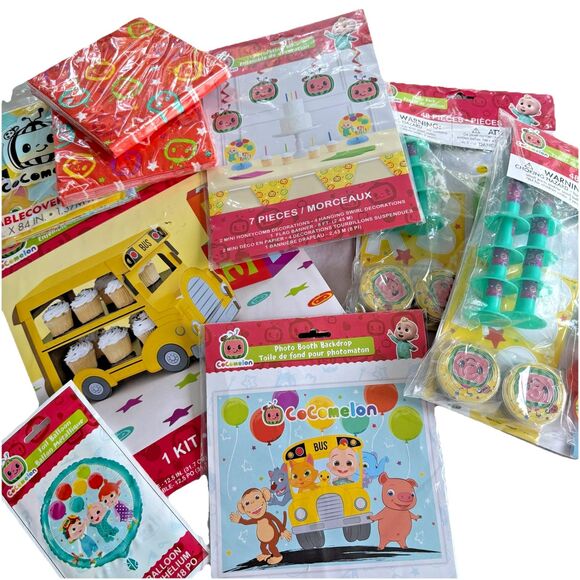 Cocomelon Party Kit - Decorations & Favors Tablecloth Decor Bus Balloon Backdrop - Picture 1 of 12